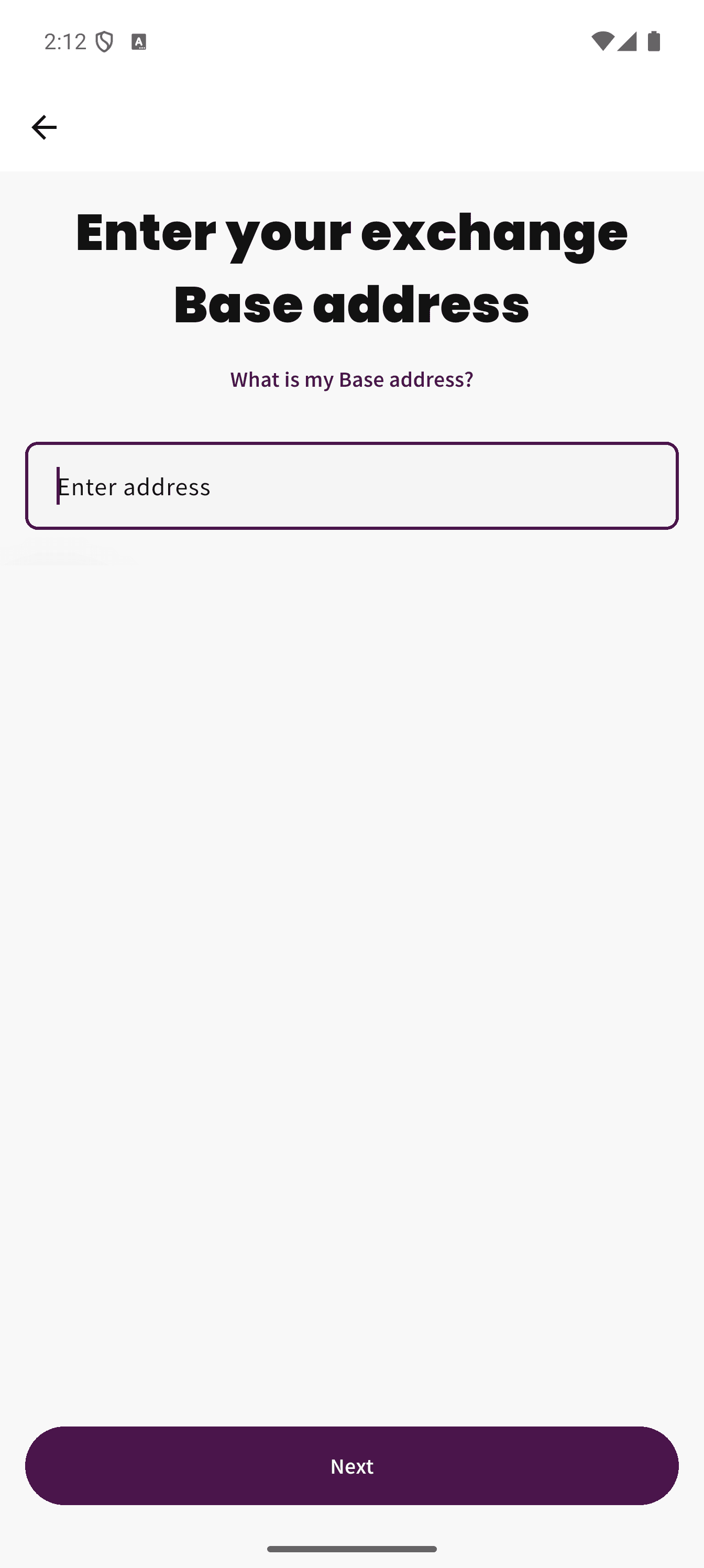 Plantee crypto exchange withdrawal screen asking for an exchange Base address.